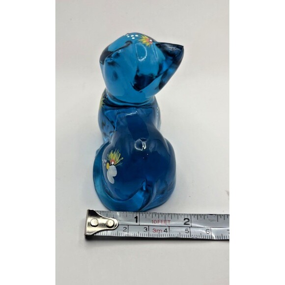 Fenton Perky Aqua Blue Hand Painted Signed Cat No Sticker Used - Picture 14 of 15